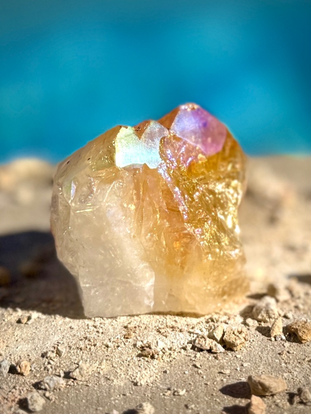 Angel Aura Citrine Crystal Point/Shimmer Amber Clear White Geometric Tower